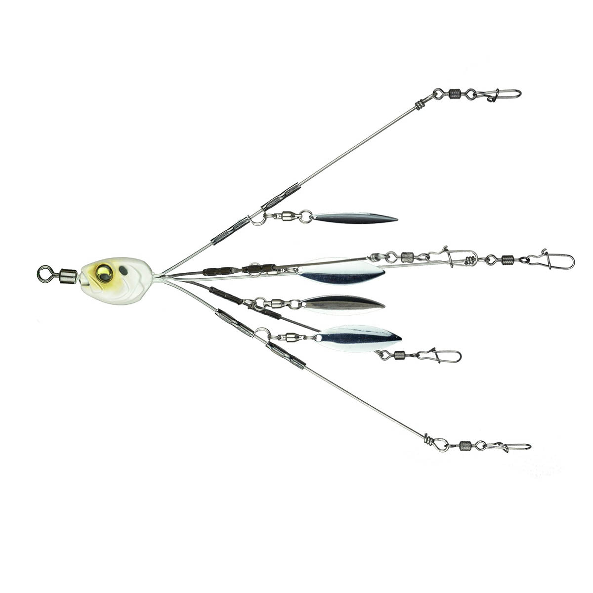 View of Rigs 6th Sense Divine 5-Wire 4-Blade Umbrella Rig Spanish Pearl 6.5" available at EZOKO Pike and Musky Shop