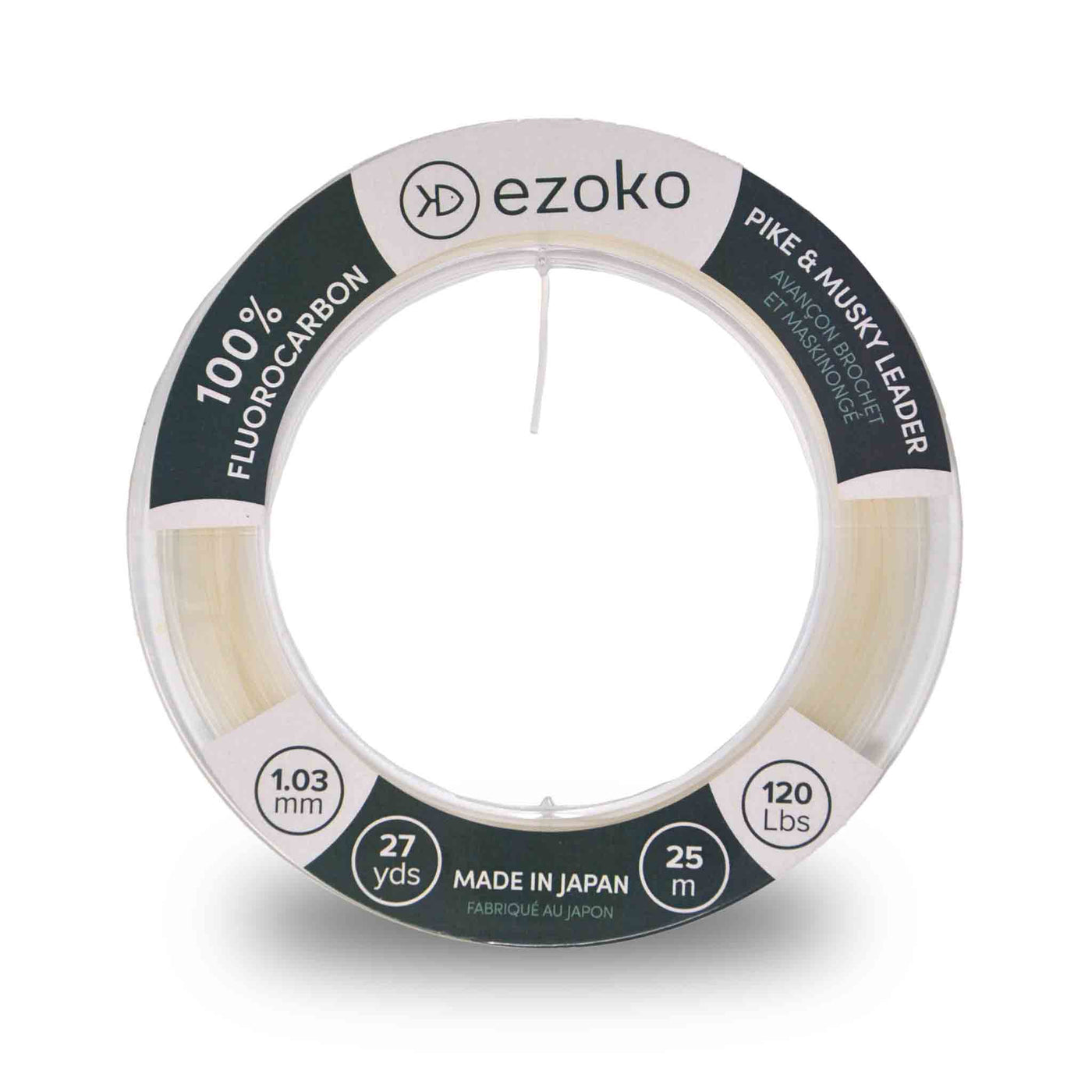 Face view of a Spool of EZOKO 120 Lbs fluorocarbon leader material