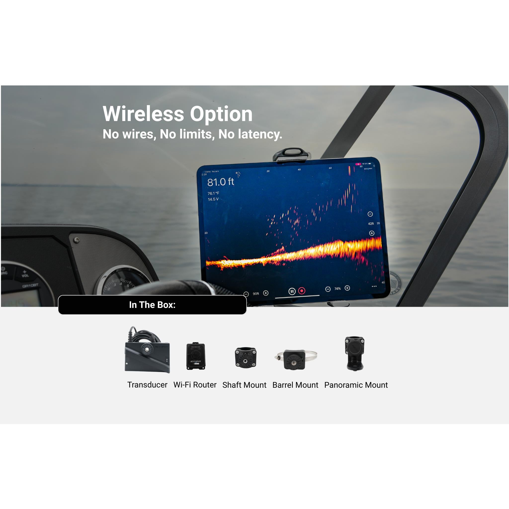 View of fish_finder Accuphy Ping Live Sonar available at EZOKO Fishing