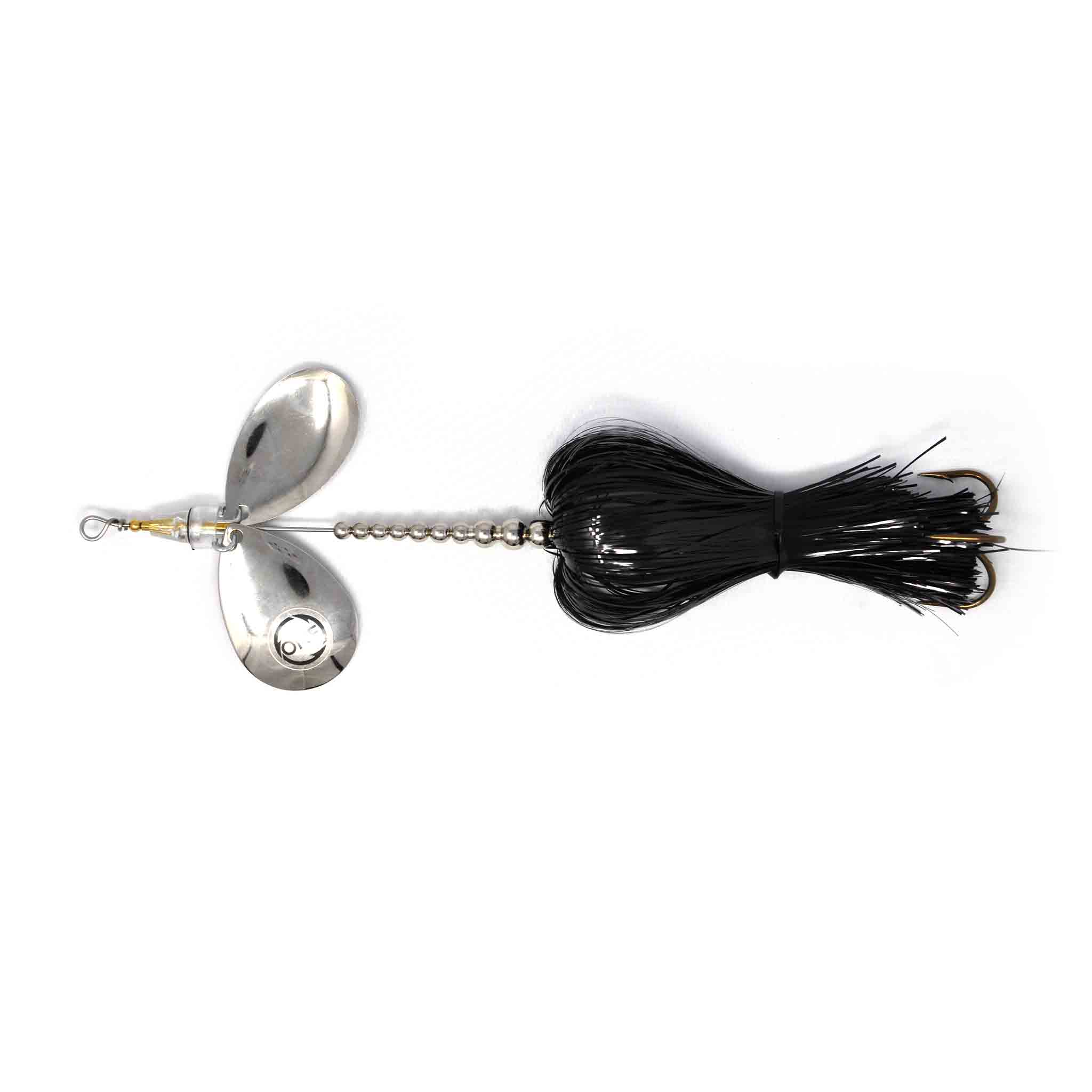 View of Bucktails Angling Revolution The One 8/8 Black Skirt/Nickel Blades available at EZOKO Fishing