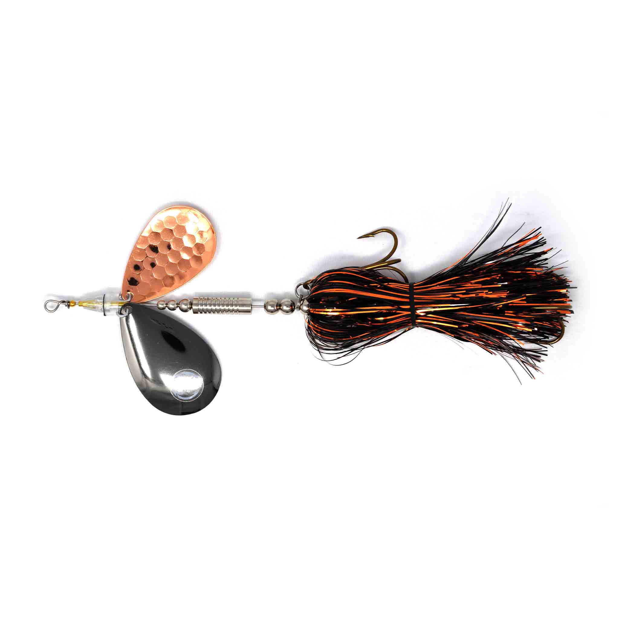 View of Bucktails Angling Revolution The One 9/10 Heavy ''Night Cop''Black & Copper Skirt/Copper Blades available at EZOKO Fishing