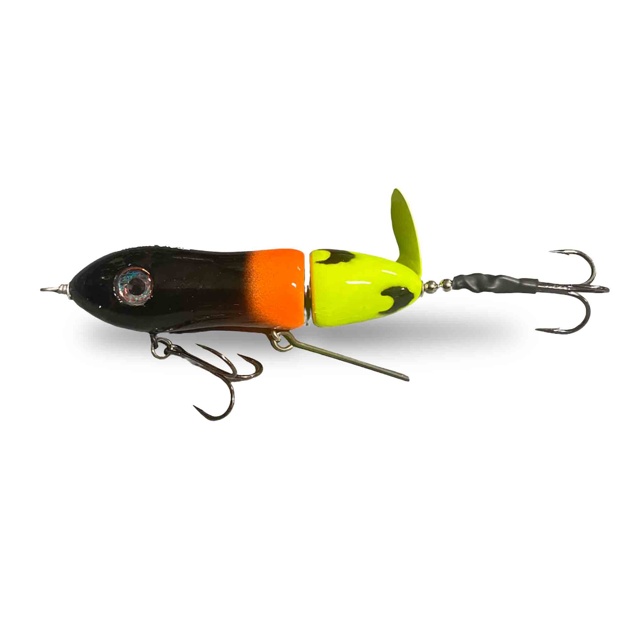 View of Topwater Big Mama Twis'td Sis'tr Clicker Propbait Fire Tail available at EZOKO Fishing