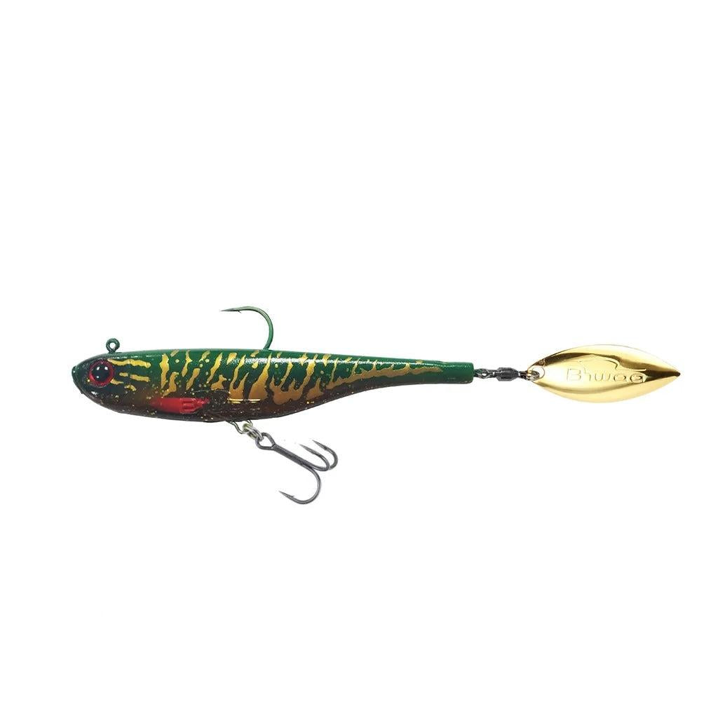 View of Swimbaits Biwaa Divinator Medium 35g Tailspin Swimbait Motor Oil Pike available at EZOKO Fishing