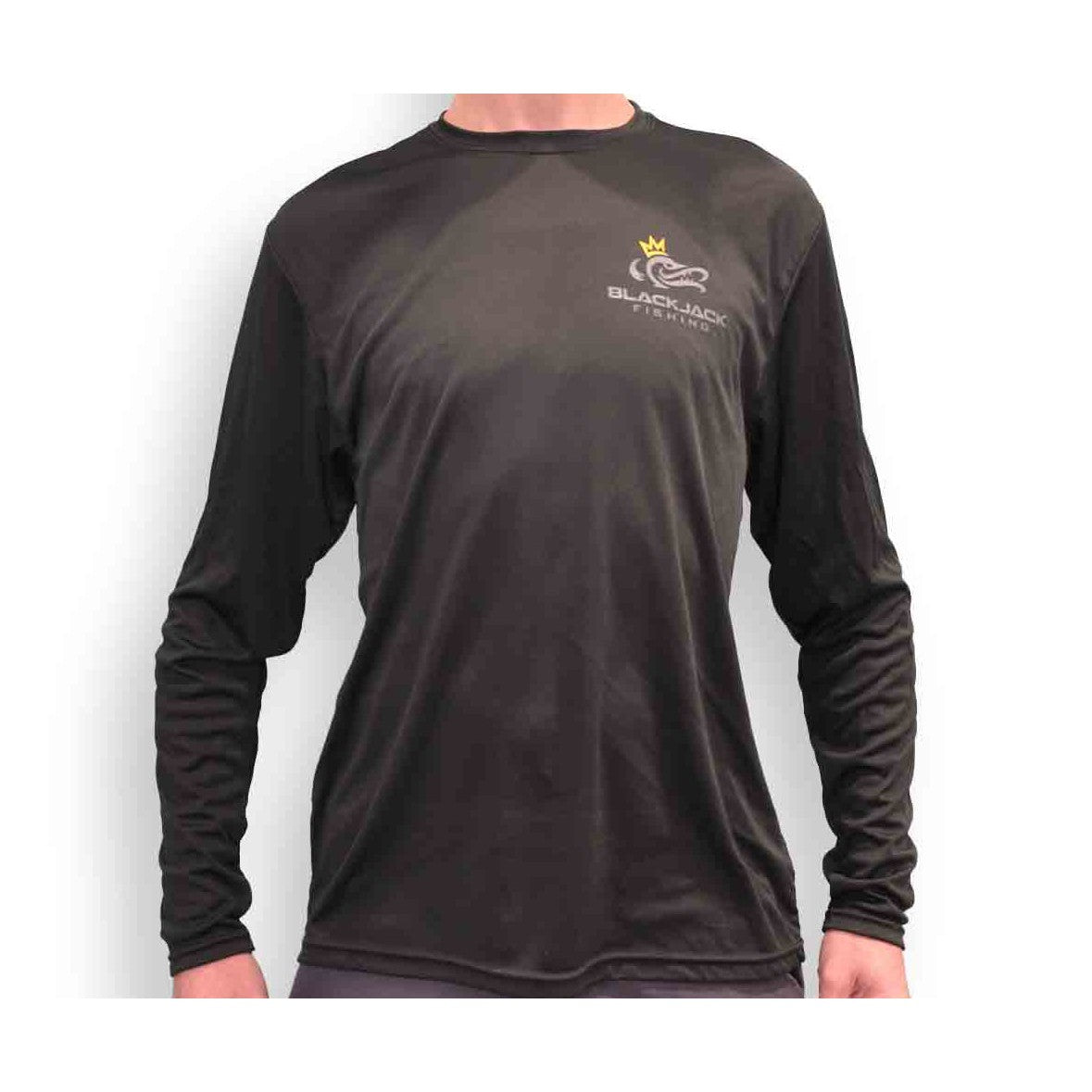 View of Long_Sleeves Black Jack Fishing Men's Long-Sleeve Cooling Sunshirt Black M available at EZOKO Pike and Musky Shop