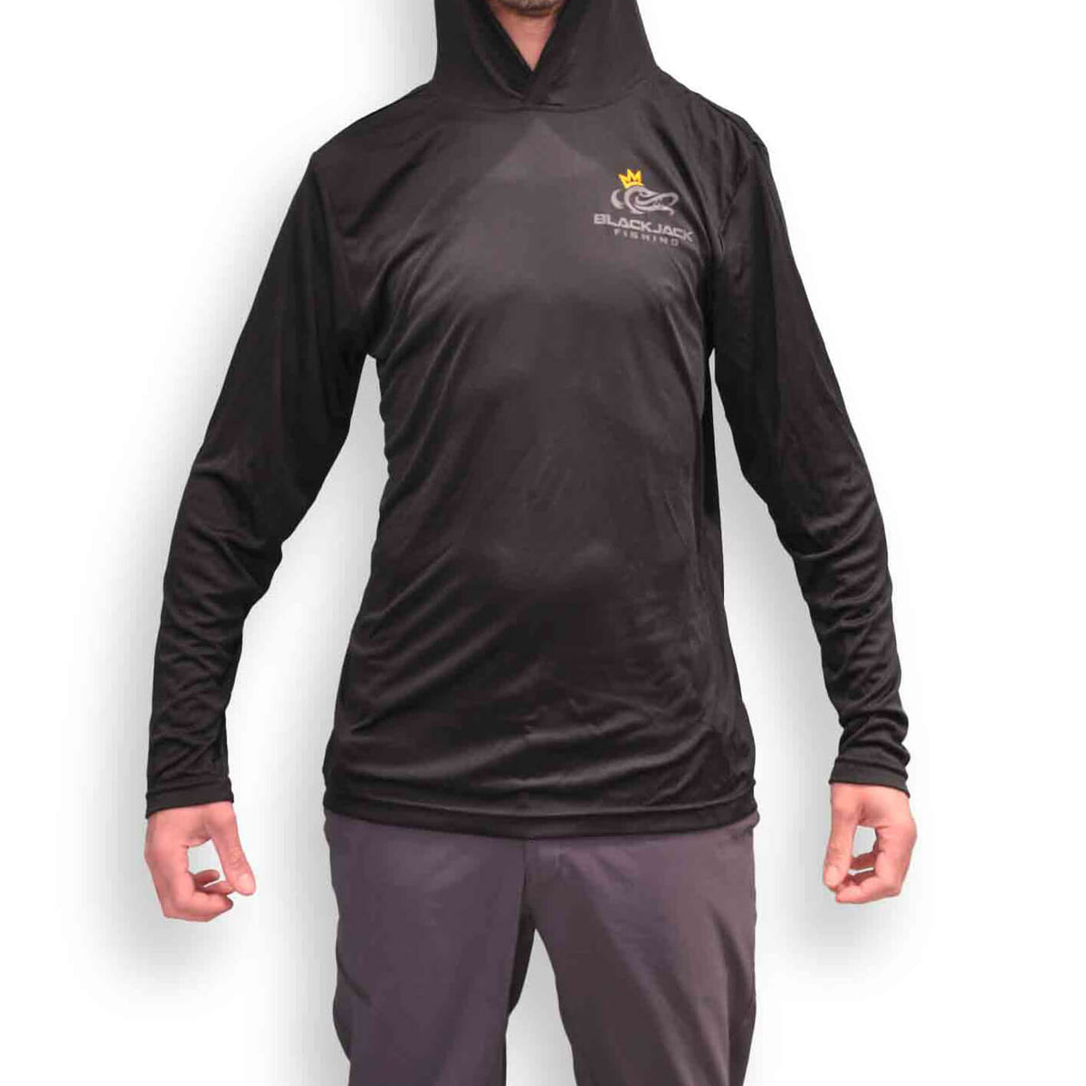 View of T-Shirts Black Jack Fishing Men's Zone Performance Hoodie Black M available at EZOKO Pike and Musky Shop