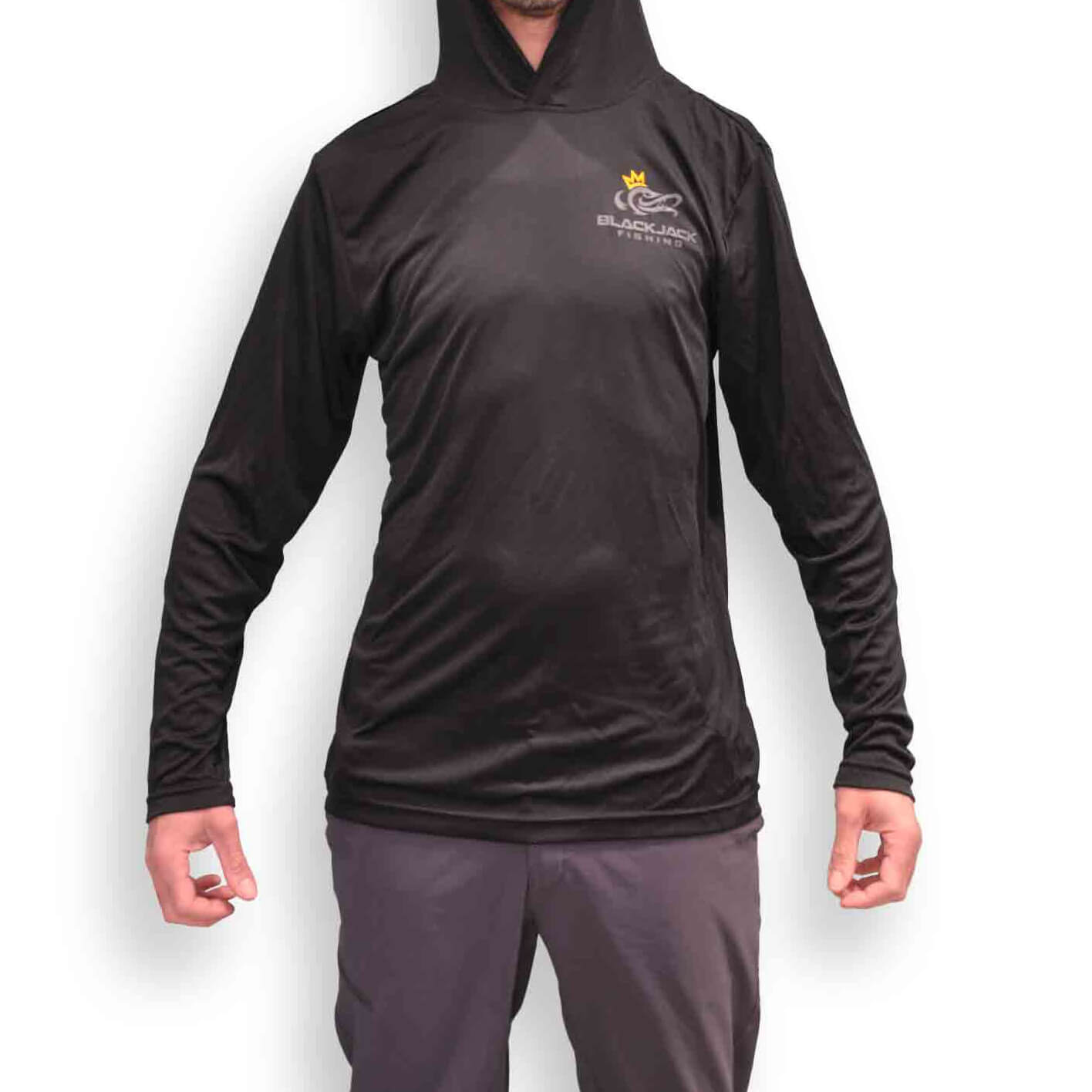 View of T-Shirts Black Jack Fishing Men's Zone Performance Hoodie Black M available at EZOKO Pike and Musky Shop