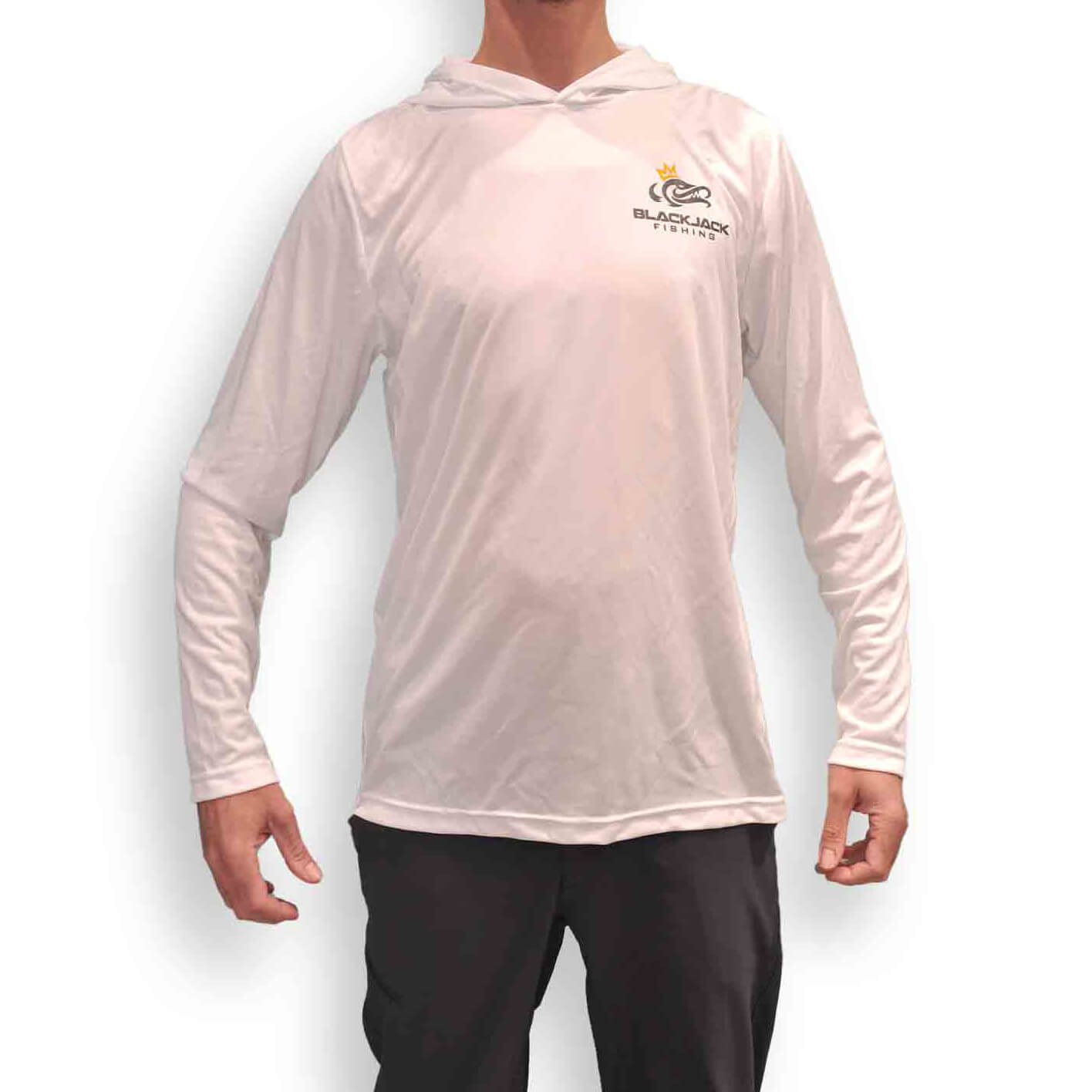 View of T-Shirts Black Jack Fishing Men's Zone Performance Hoodie White M available at EZOKO Pike and Musky Shop