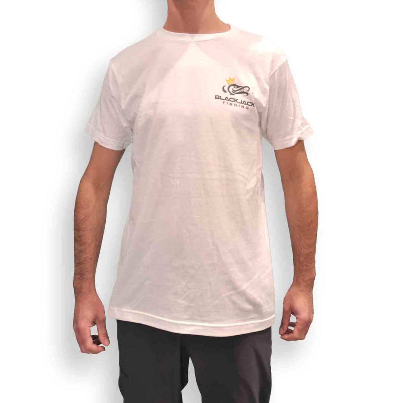 View of T-Shirts Black Jack Fishing Unisex Fine Jersey Shirt White M available at EZOKO Pike and Musky Shop