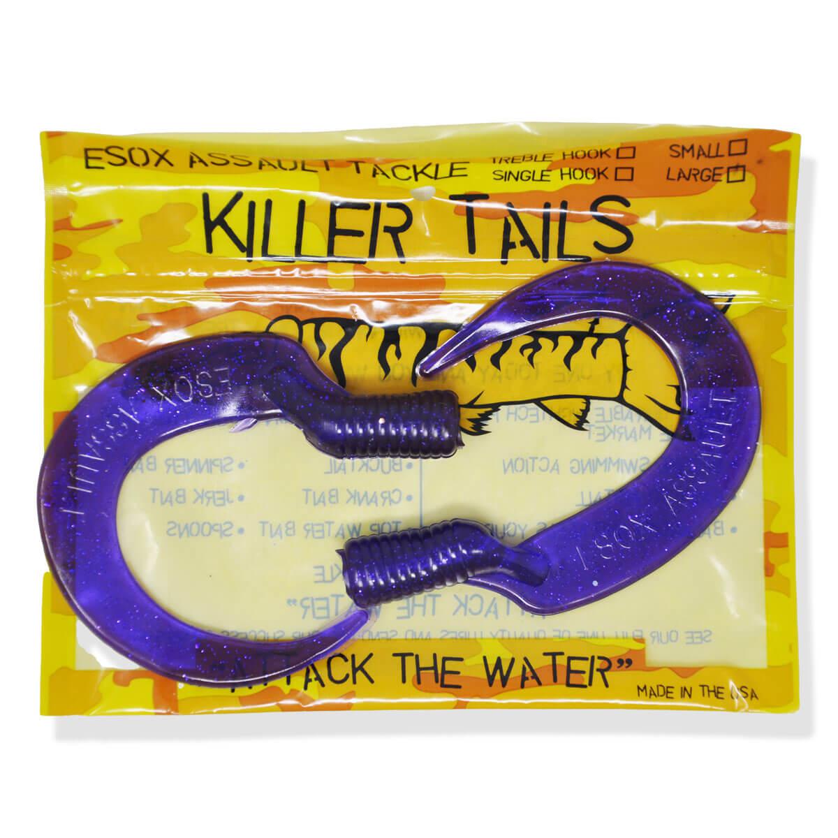 View of Lures_Add-on Chaos Tackle Killer Tails Large 7.5 in Purple Flake available at EZOKO Fishing