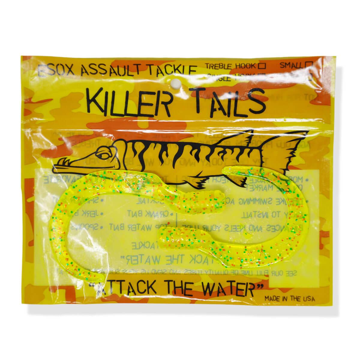 View of Lures_Add-on Chaos Tackle Killer Tails Small 6 in Fire Tiger available at EZOKO Fishing