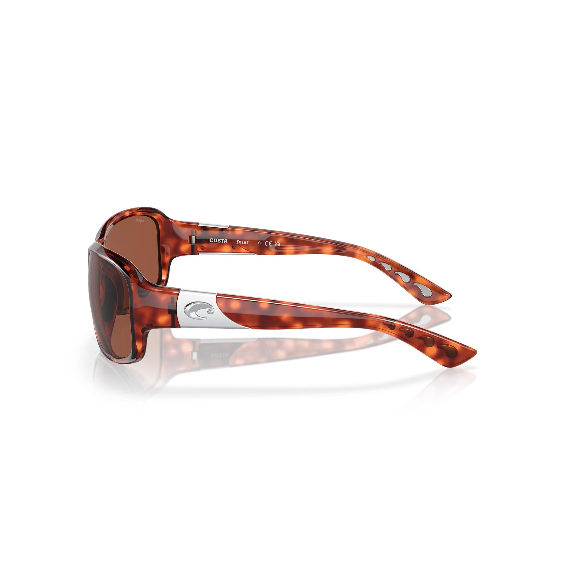 View of Sunglasses Costa Inlet Tortoise Frame Copper Silver Mirror 580G available at EZOKO Pike and Musky Shop