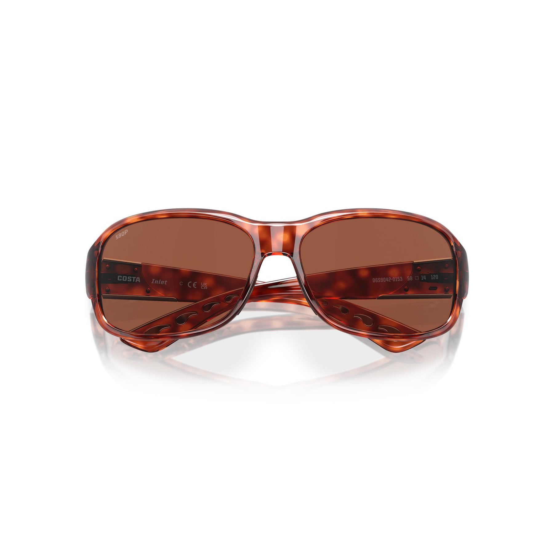 View of Sunglasses Costa Inlet Tortoise Frame Copper Silver Mirror 580G available at EZOKO Pike and Musky Shop
