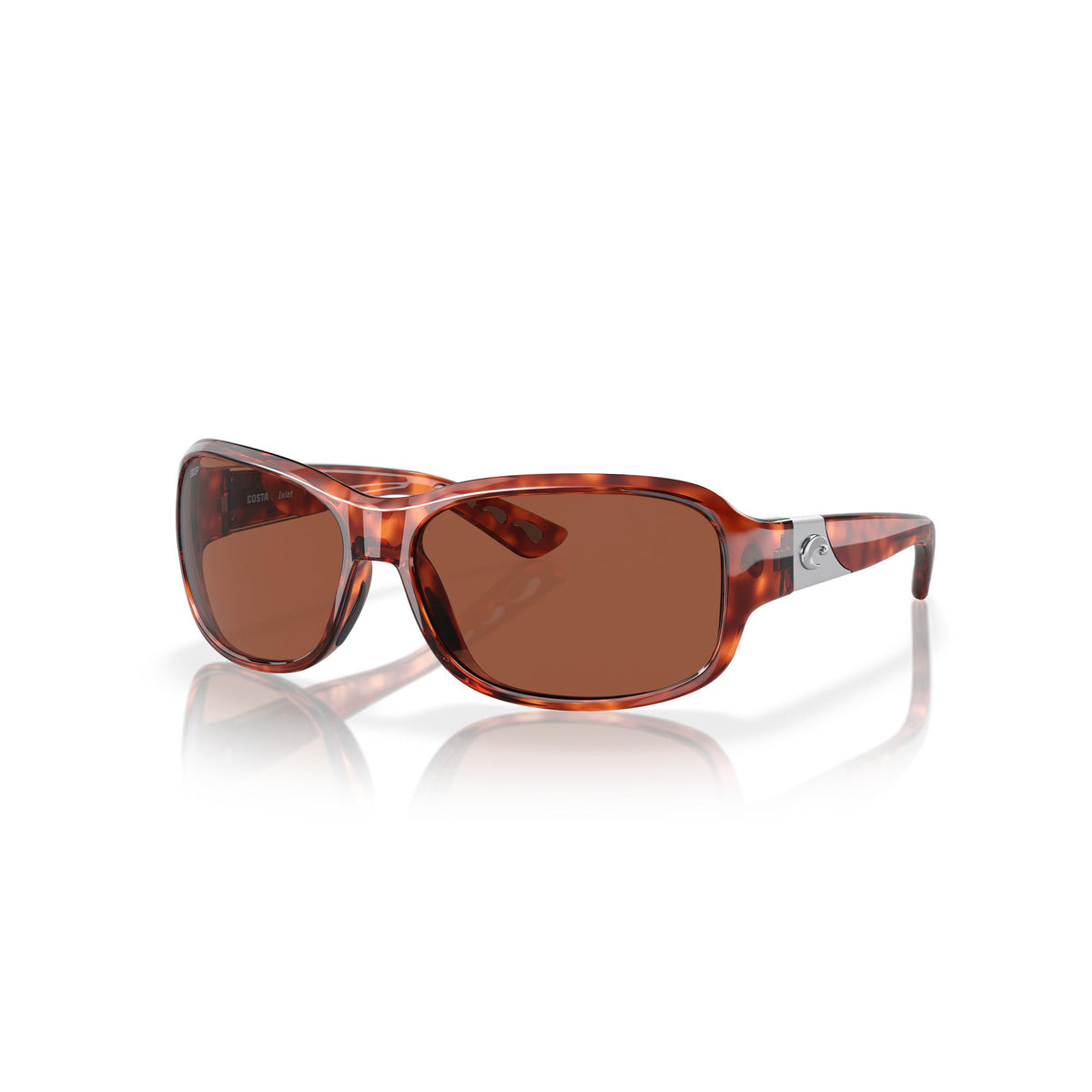View of Sunglasses Costa Inlet Tortoise Frame Copper Silver Mirror 580G available at EZOKO Pike and Musky Shop