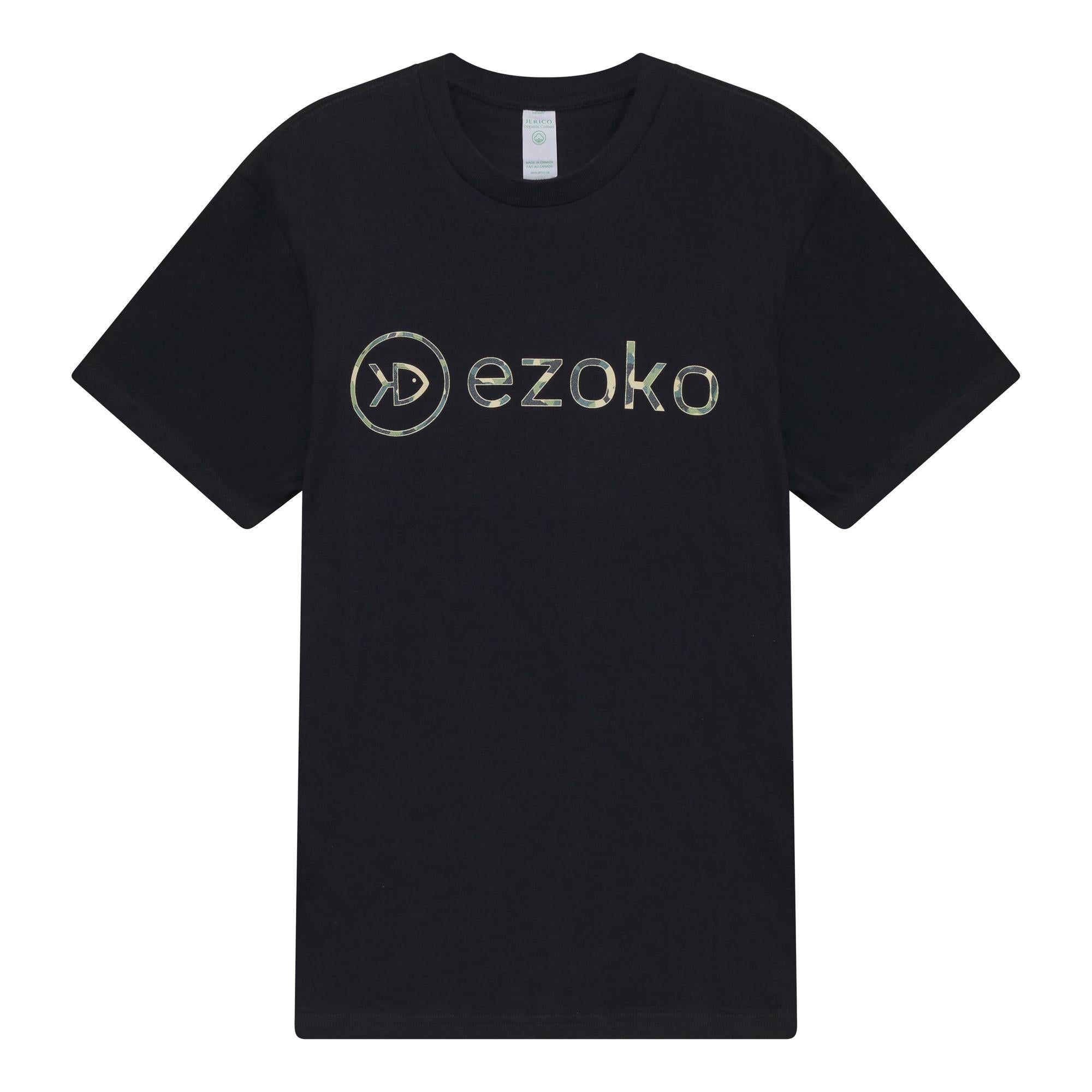 View of EZOKO Camo Logo T-Shirt Black Small available at EZOKO Fishing