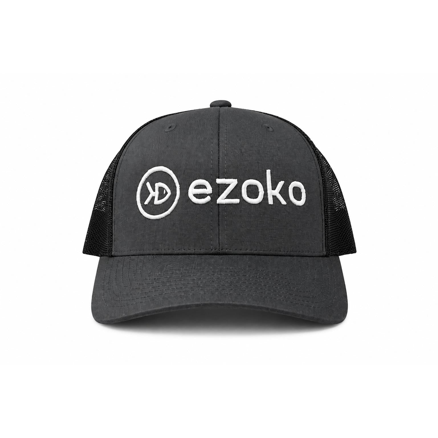View of Hats Ezoko Classics YUPOONG Retro Trucker Cap Charcoal 3D-Puff White available at EZOKO Fishing