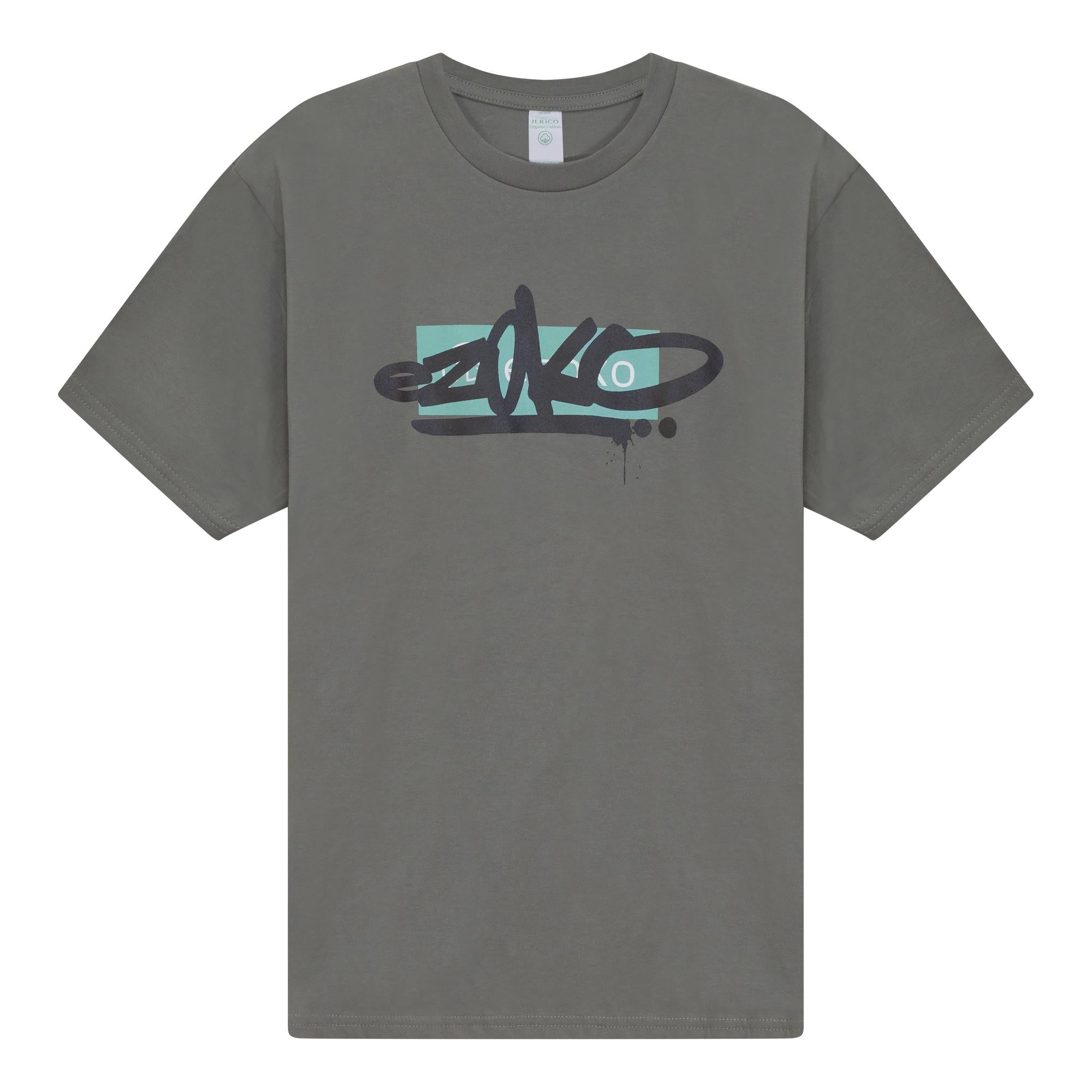 View of EZOKO Graff Logo T-Shirt Grey Sage Small available at EZOKO Fishing