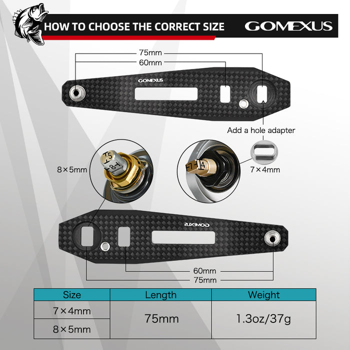 View of Rods-Reels-Accessories Gomexus Carbon Handle for Baitcasting Reel with Aluminum Knob LC-A38 (31) Black Silver 8x5mm 75mm available at EZOKO Pike and Musky Shop