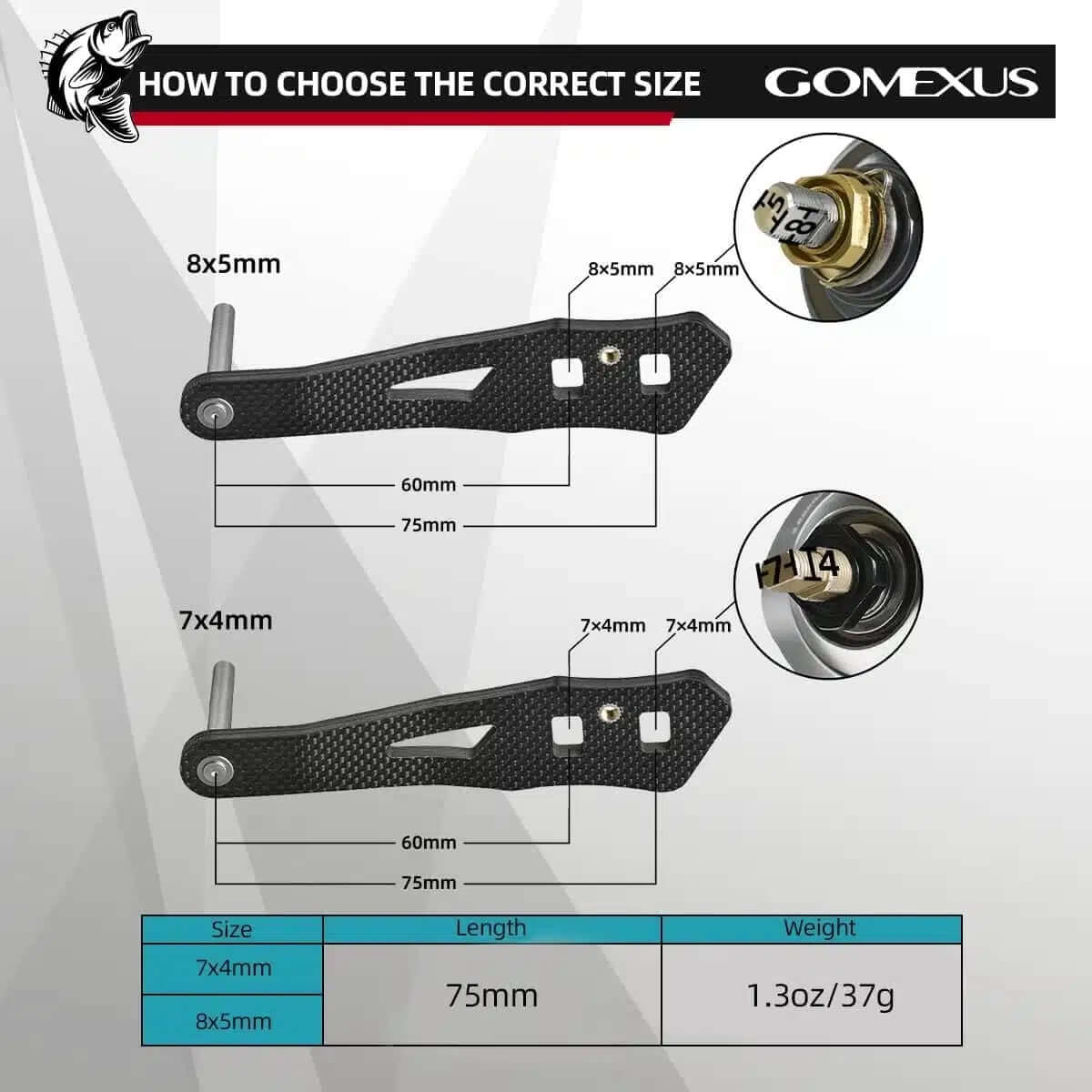View of Rods-Reels-Accessories Gomexus Carbon Handle for Baitcasting Reel with Knob LC-FA38 available at EZOKO Fishing