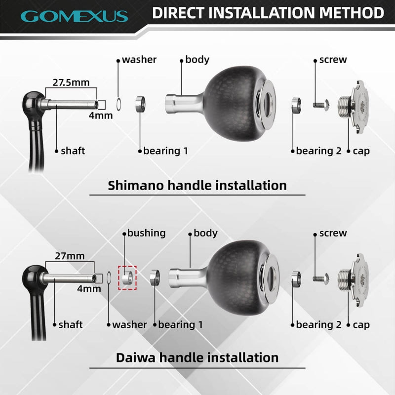 View of Rods-Reels-Accessories Gomexus Carbon Reel Power Knob 38mm FA38 38 mm available at EZOKO Pike and Musky Shop