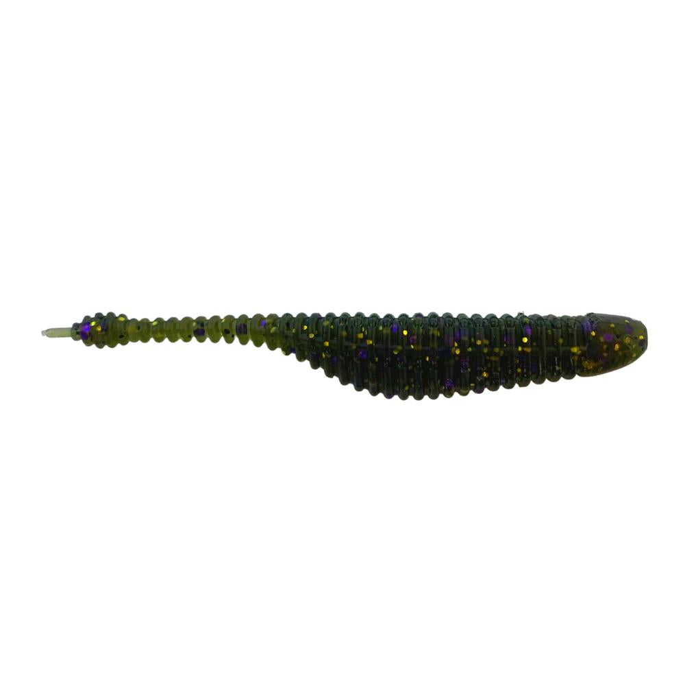 View of Great Lakes Finesse Drop Minnow 2.75" Green Pumpkin Purple Flake available at EZOKO Fishing