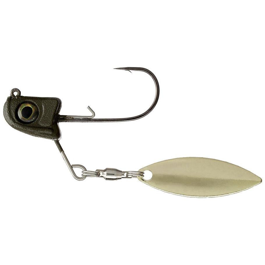 View of Great Lakes Finesse Sneaky Underspin 3/16oz #1 Matte Green Pumpkin Gold Blade available at EZOKO Fishing