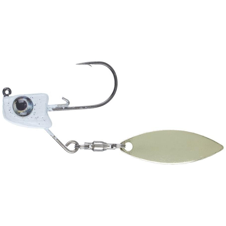 View of Great Lakes Finesse Sneaky Underspin 3/16oz #1 White Shad Gold Blade available at EZOKO Fishing