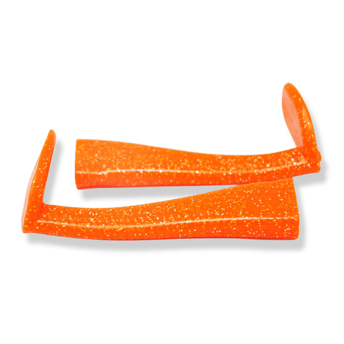View of Replacement_Tails Livingston Kraken Paddle Tail Kit Orange Tail Silver Glitter available at EZOKO Pike and Musky Shop