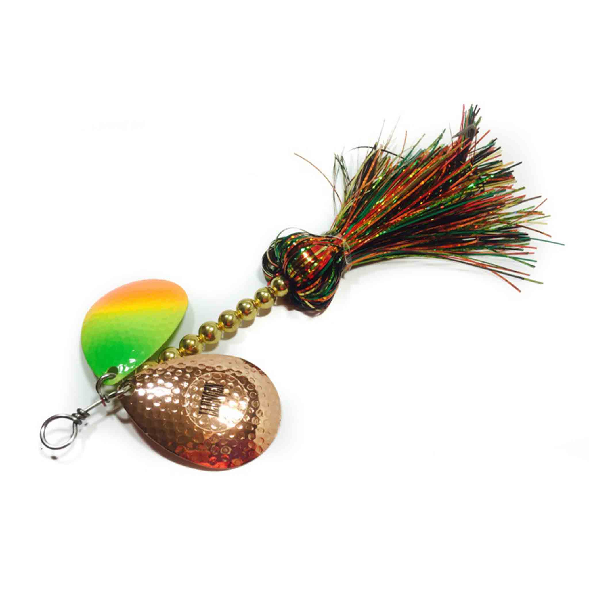 View of Bucktails Llungen Lures DC-8 Flashabou Bucktail Fire Tiger available at EZOKO Fishing