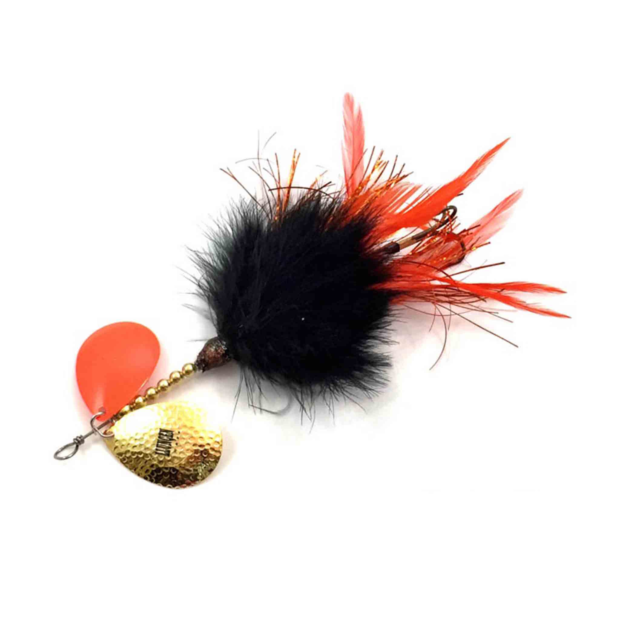 View of Bucktails Llungen Lures DC-8 Marabou Bucktail Black / Orange Hackles available at EZOKO Fishing