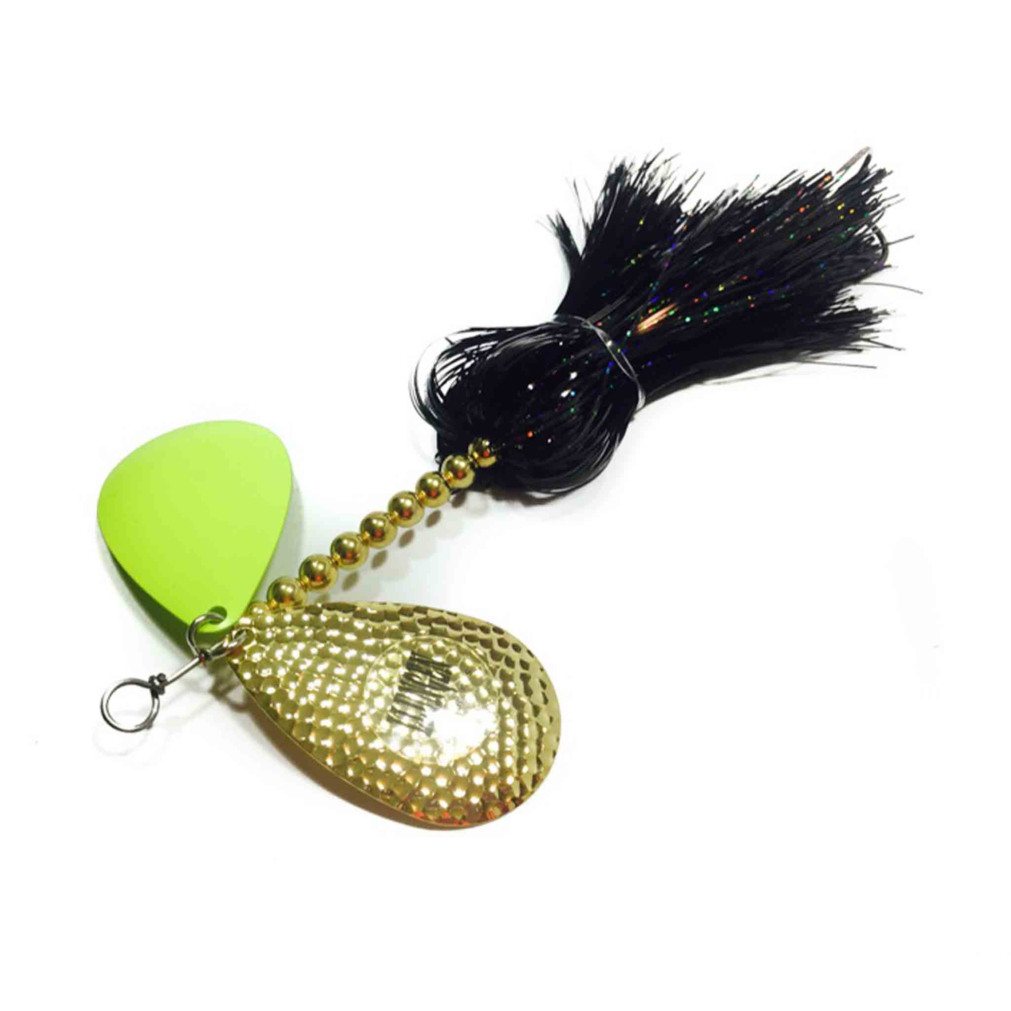 View of Bucktails Llungen Lures DC-9 Flashabou Bucktail Black / Chartreuse available at EZOKO Fishing