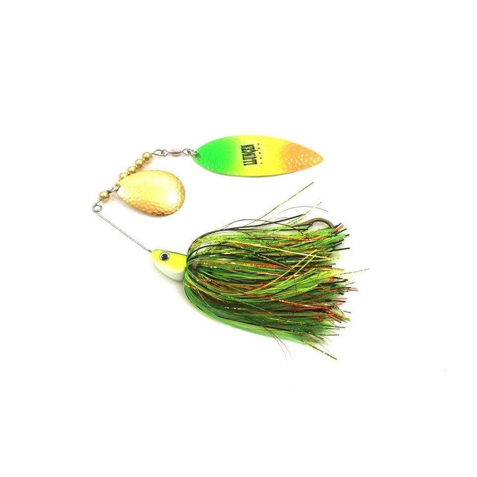 View of Spinnerbaits Llungen Lures Tandem Nutbuster Hybrid Spinnerbait Fire Tiger available at EZOKO Fishing