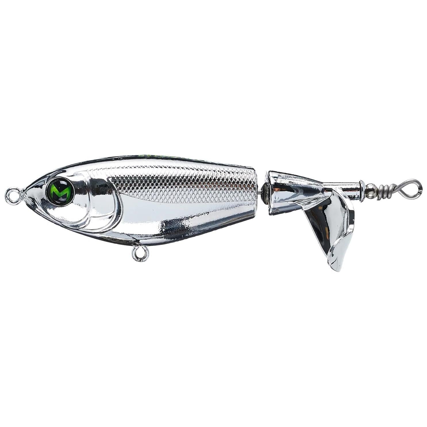 View of Topwater Mach Baits Patroller 110 Propbait Chrome available at EZOKO Fishing