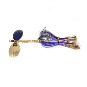 View of Bucktails Mad Chasse Mini Double Fluted 9/9 Bucktail June Bug available at EZOKO Pike and Musky Shop