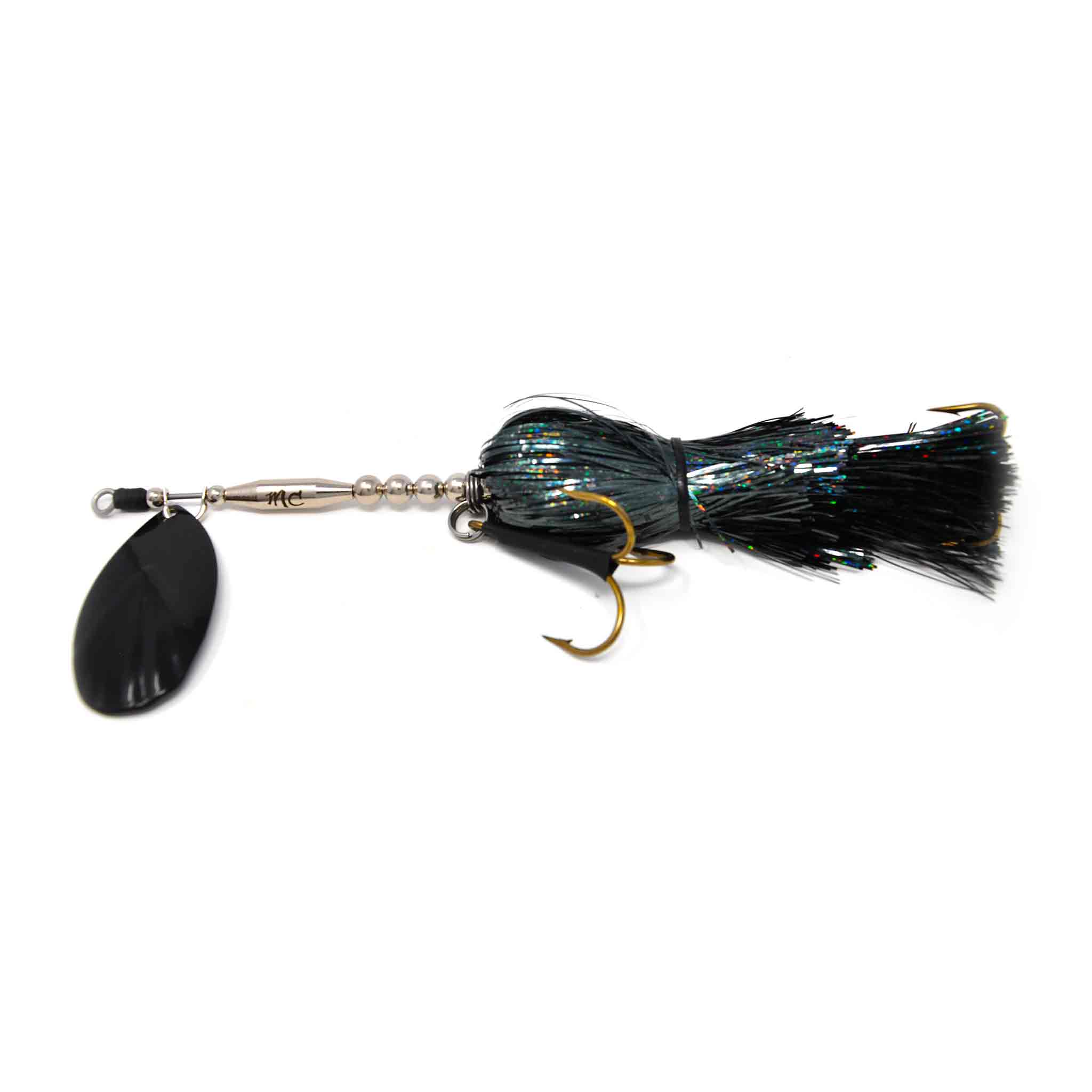 View of Bucktails Mad Chasse Mini Single Fluted 9 Bucktail Midnight Shiner available at EZOKO Fishing