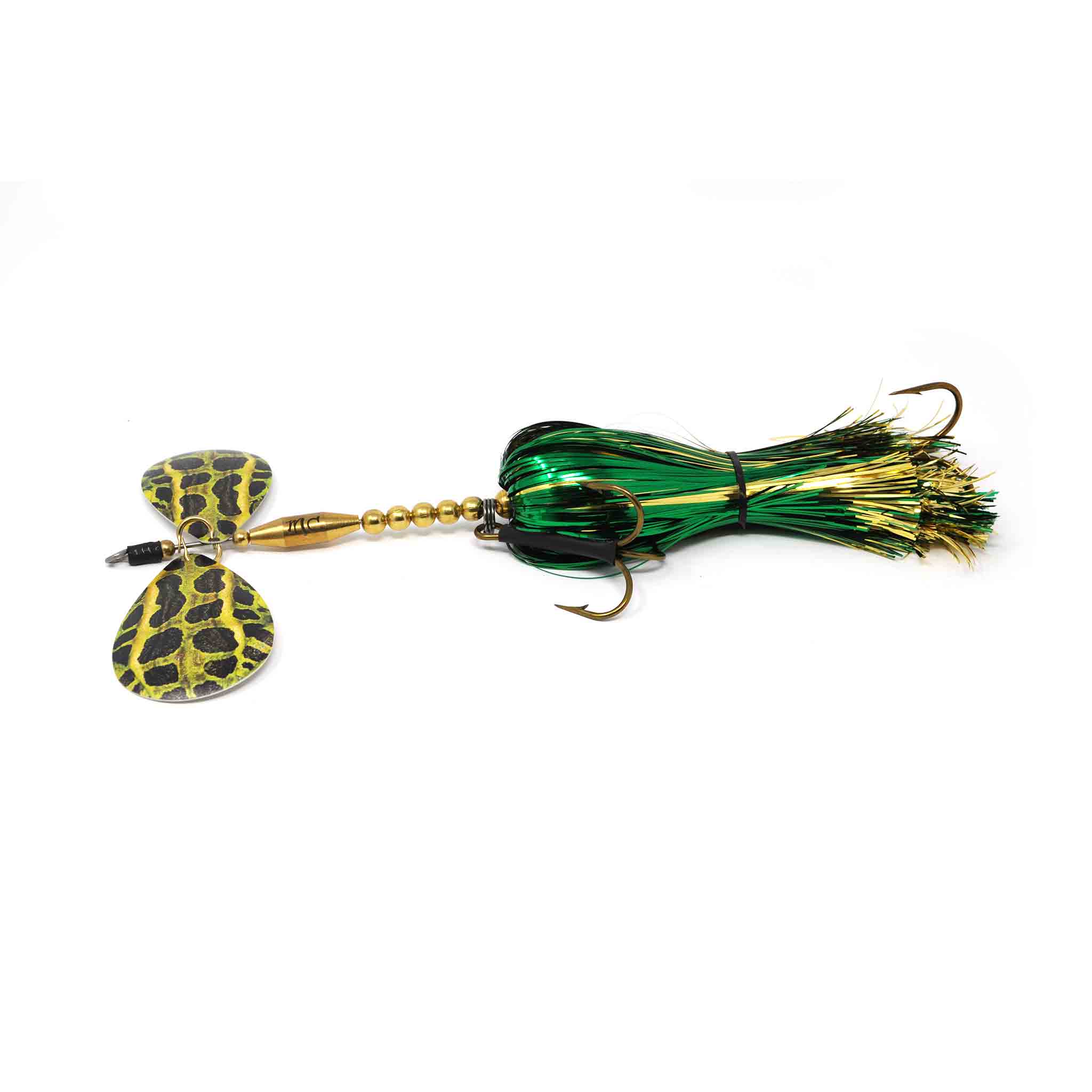 View of Bucktails Mad Chasse Regular Double Colorado 9/10 Bucktail Gold Frog available at EZOKO Fishing
