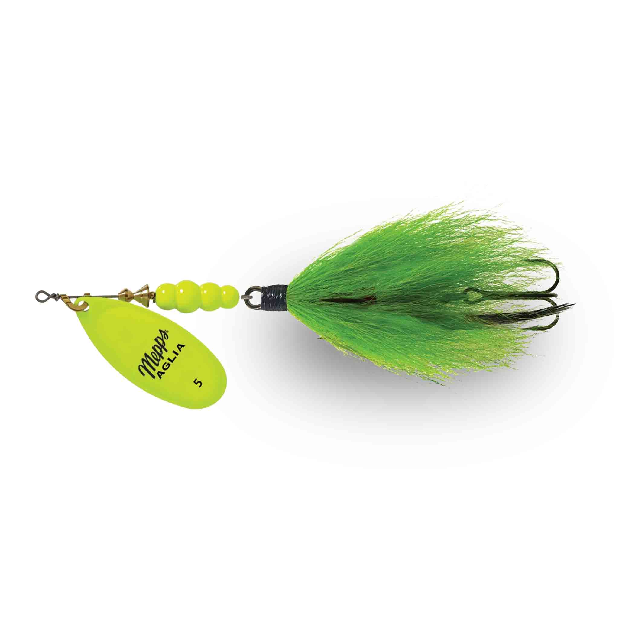 View of Bucktails Mepps Aglia Tandem Bucktail Chartreuse / Chartreuse Tail available at EZOKO Fishing
