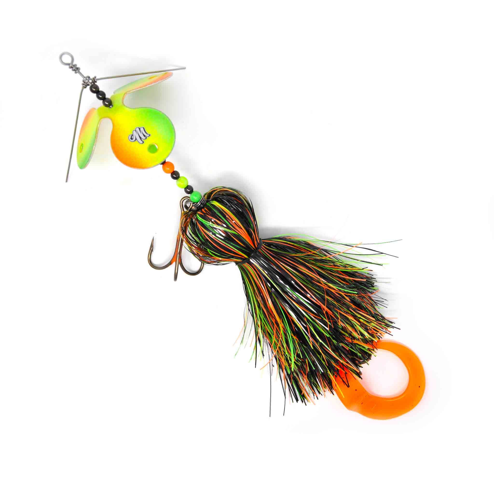 View of Bucktails Muskie Munchies Big Ticker Killer Triple Slurp Bucktail Glow Firetiger available at EZOKO Fishing
