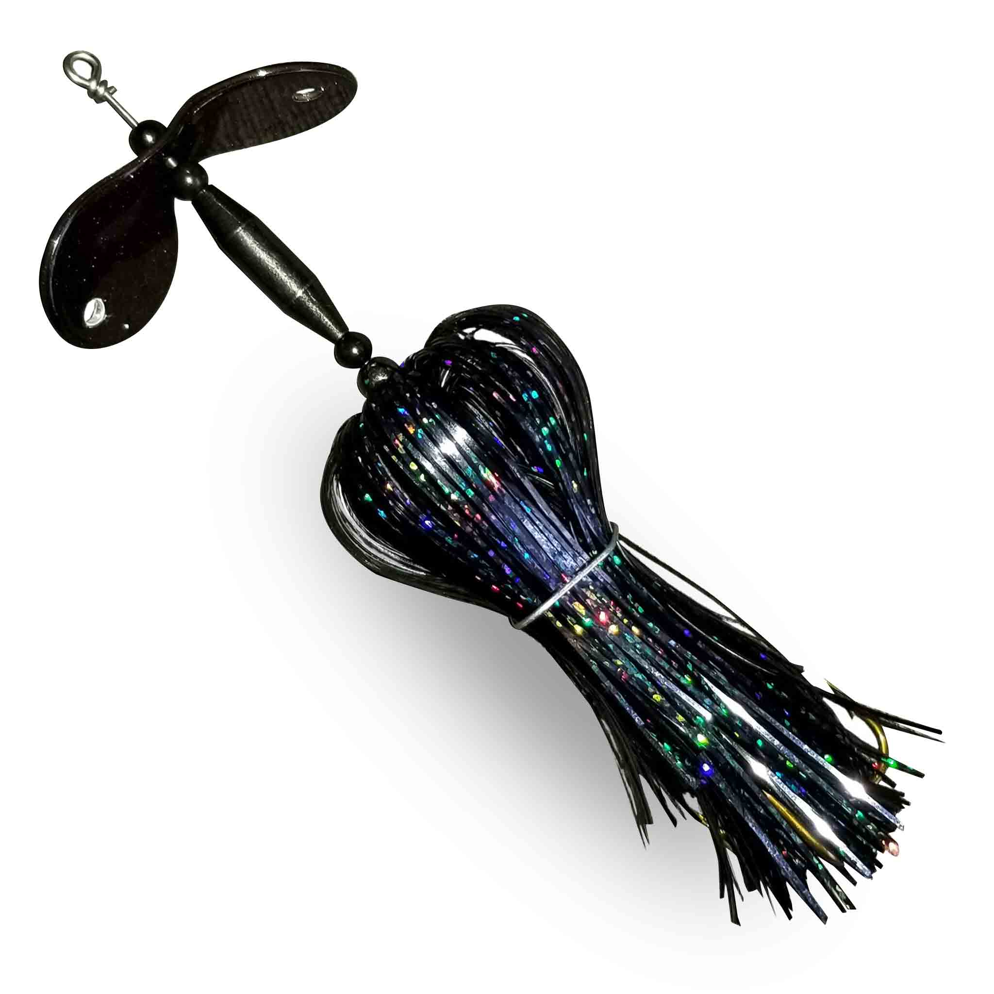 View of Bucktails Muskie Munchies Mini Double Slurp Bucktail Black Licorice w/o Ticker w/o Flicker available at EZOKO Fishing