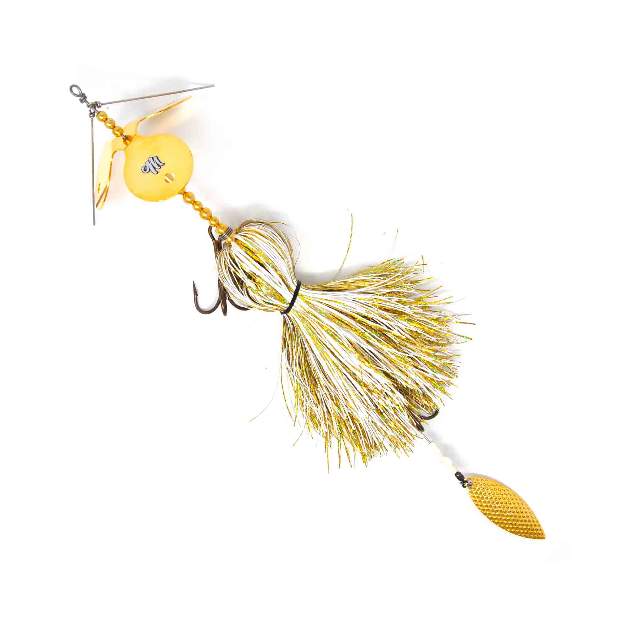 View of Bucktails Muskie Munchies Standard Triple Slurp Bucktail Gold Rush w/ Tickers w/ Flicker available at EZOKO Pike and Musky Shop