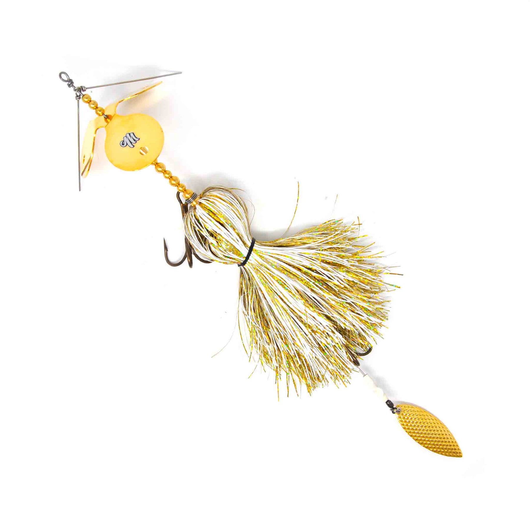 View of Bucktails Muskie Munchies Standard Triple Slurp Bucktail Gold Rush w/ Tickers w/ Flicker available at EZOKO Pike and Musky Shop