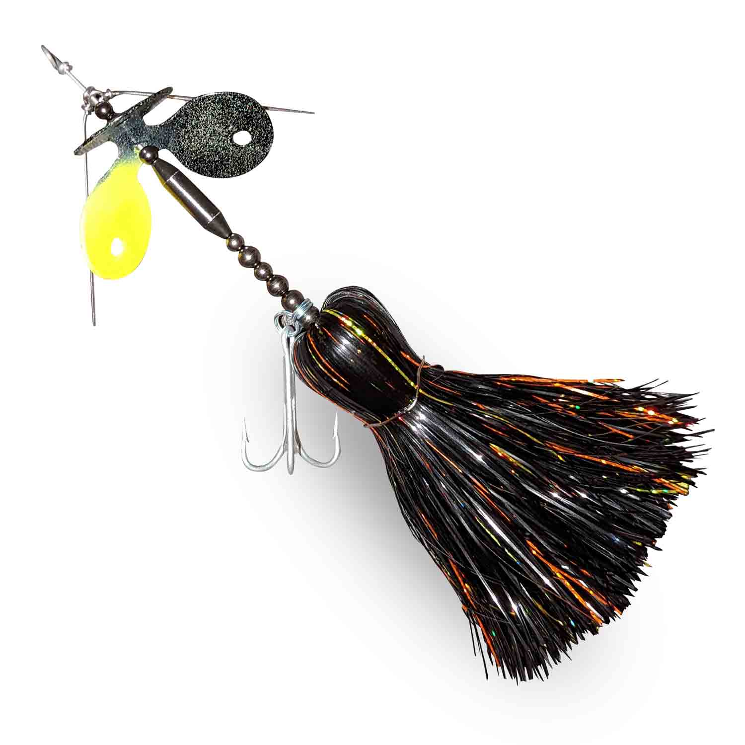 View of Bucktails Muskie Munchies Standard Triple Slurp Bucktail Lemon Sour w/ Tickers w/o Flicker available at EZOKO Fishing