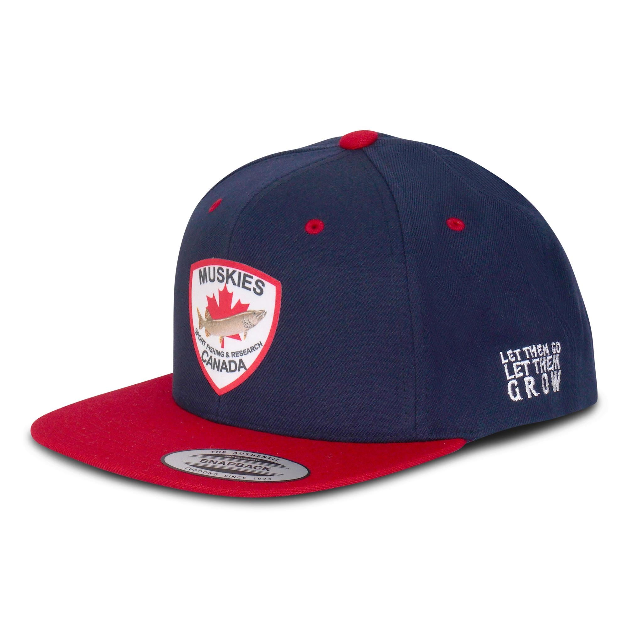 View of Hat Muskies Canada Classics YUPOONG Flat Brim Cap Blue / Red available at EZOKO Fishing