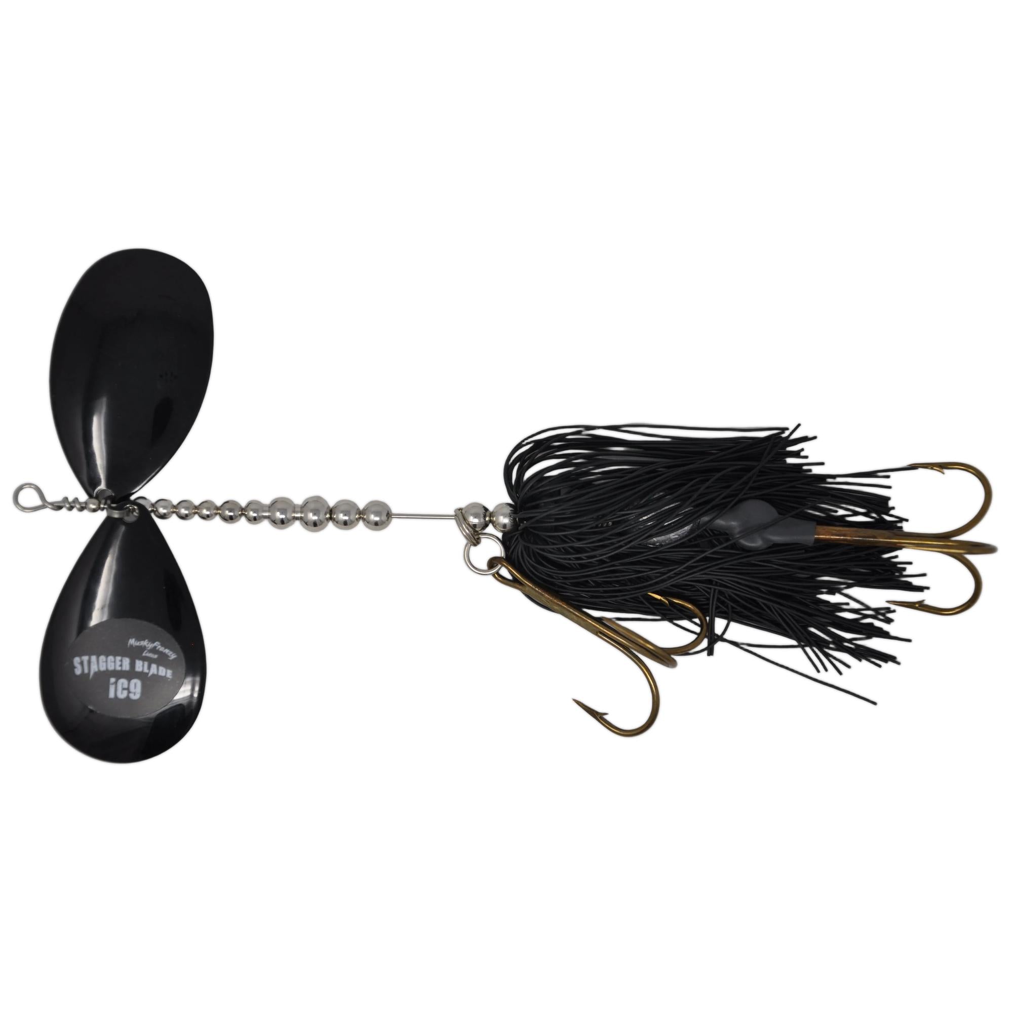 View of Bucktails Musky Frenzy IC9 Bucktail Black/Black - Rubber Skirt available at EZOKO Fishing