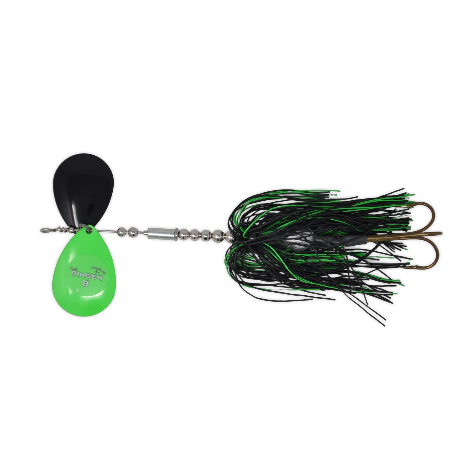 View of Bucktails Musky Frenzy Ringer 8 Black/Green - Rubber Skirt available at EZOKO Fishing