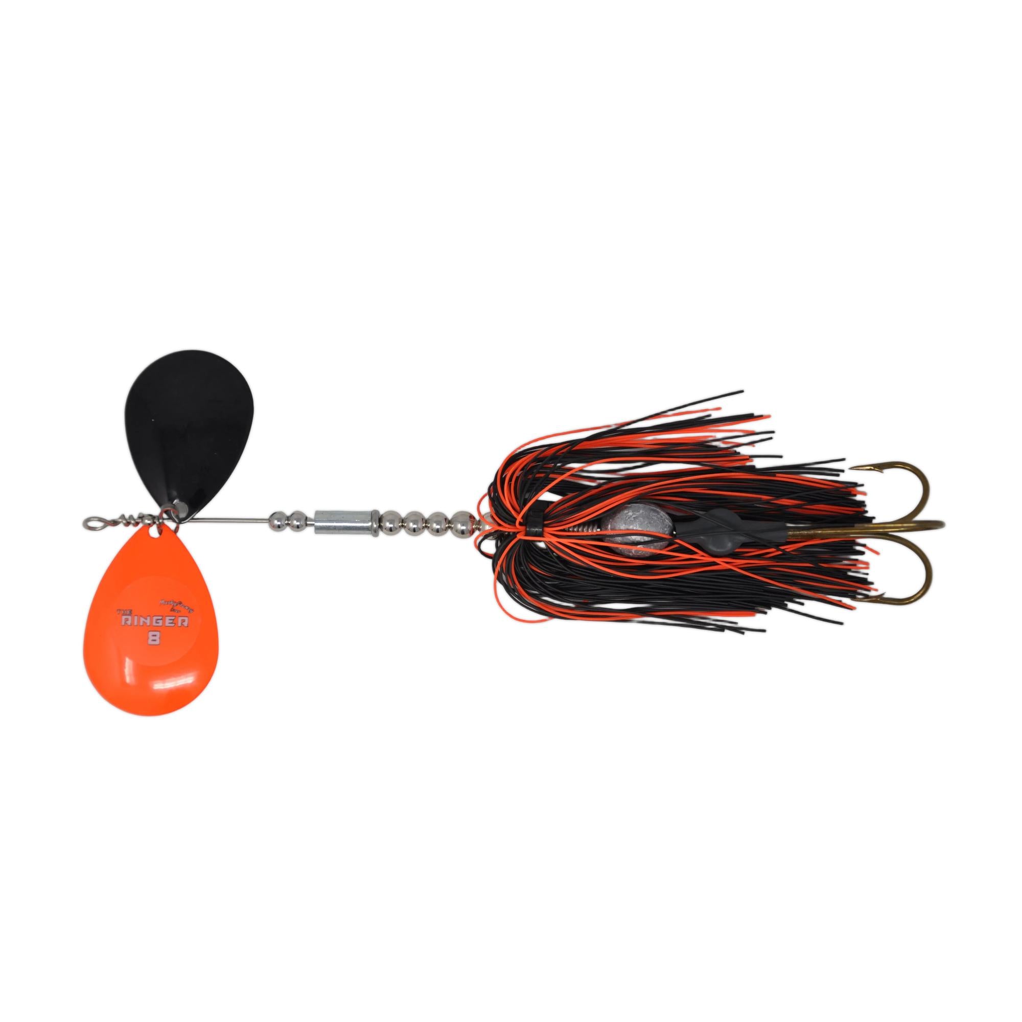 View of Bucktails Musky Frenzy Ringer 8 Orange/Black - Rubber Skirt available at EZOKO Fishing