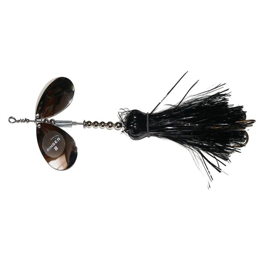 View of Bucktails Musky Frenzy Ringer 8 Black/Nickel available at EZOKO Fishing