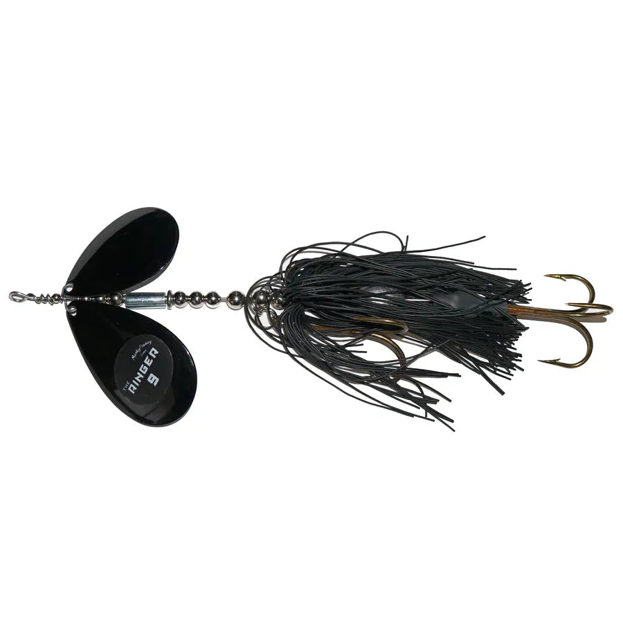 View of Bucktails Musky Frenzy Ringer 9 Black/Black - Rubber Skirt available at EZOKO Fishing