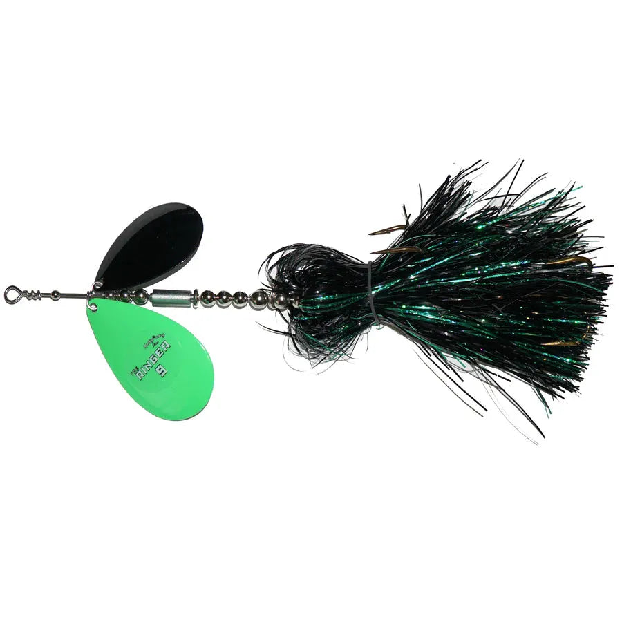 View of Bucktails Musky Frenzy Ringer 9 Black/Green available at EZOKO Fishing