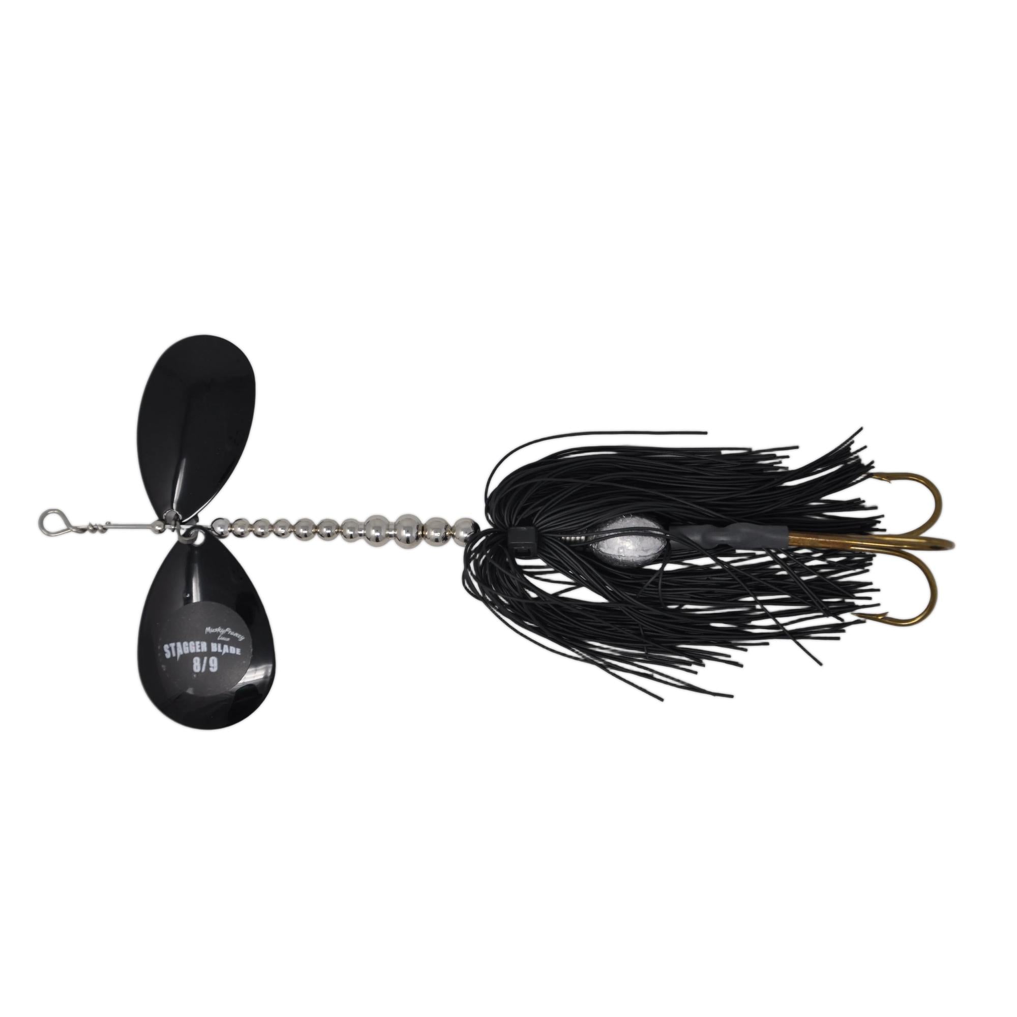 View of Bucktails Musky Frenzy Stagger 8/9 Bucktail Black/Black - Rubber Skirt available at EZOKO Fishing