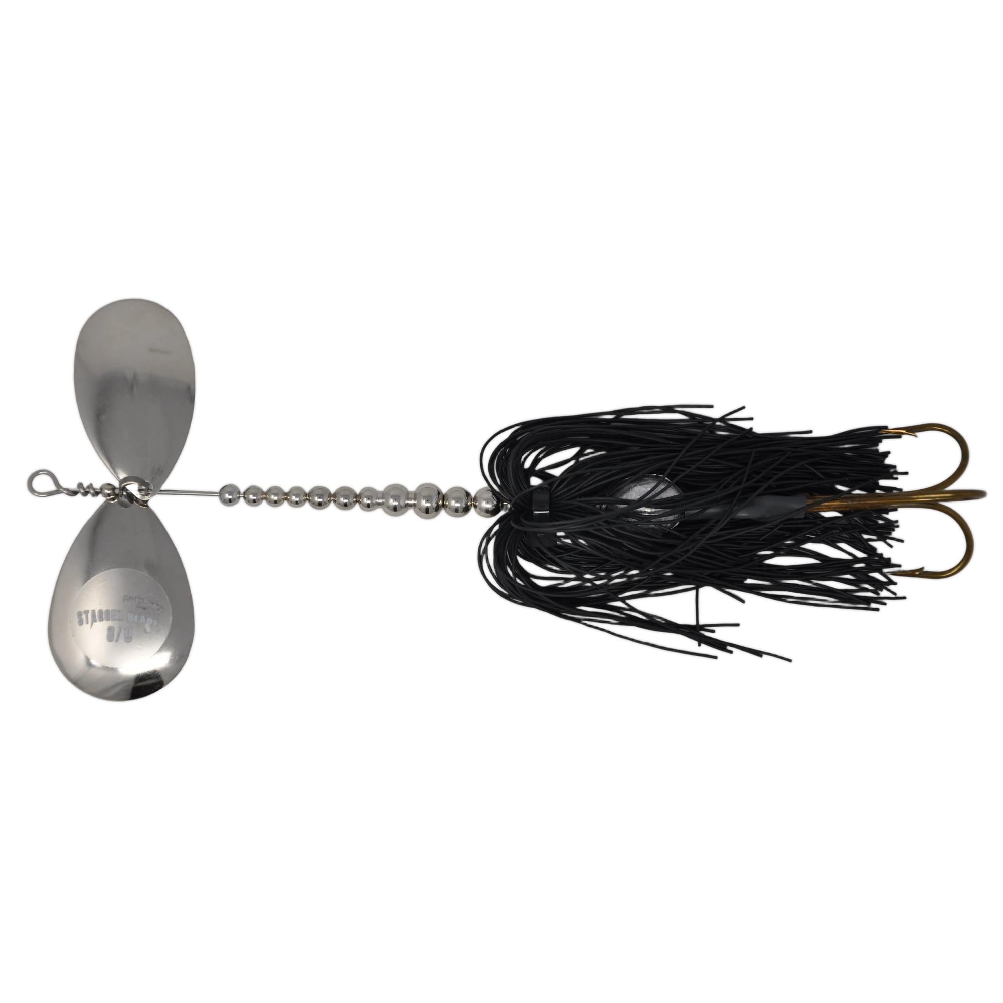 View of Bucktails Musky Frenzy Stagger 8/9 Bucktail Black/Nickle - Rubber Skirt available at EZOKO Fishing
